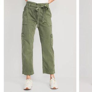 NWT Size L New High-Waisted Tie-Belt Cargo Straight Workwear Ankle Pants